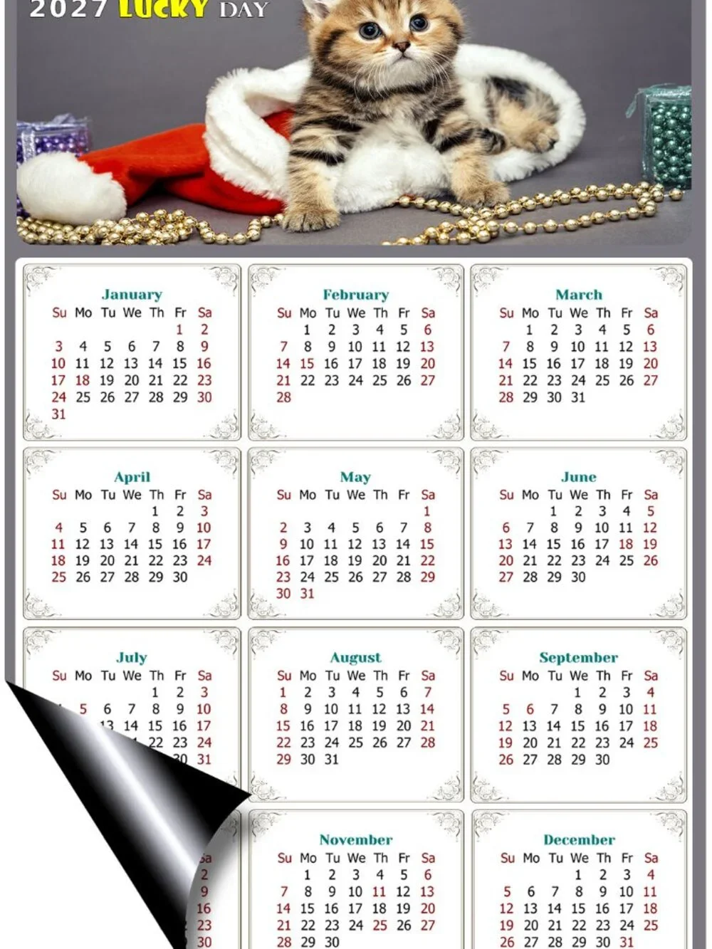2027 Magnetic Calendar - Today is my Lucky Day - Cat Themed 023 (7 x 10.5)